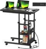 C Shaped End Table Height Adjustable - Couch Side Table with Charging Station, TV Tray with Wheels Slide Under Sofa for Small Spaces, Living Room Bedroom, Black - Image 2