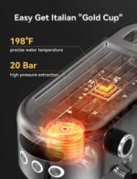 Neretva Espresso Machine 20 Bar, Super Compact Espresso Maker Stainless Steel Professional Coffee Machine Espresso with Power Steam & LED Display for Home Barista Latte and Cappuccino Maker - Image 3