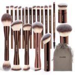 MAANGE 20 PCS Foundation Makeup Brush Set, Double-ended Kabuki Contour Brush for Liquid Powder Concealer Blending Blush Face Makeup Tools (Coffee) - Image 2
