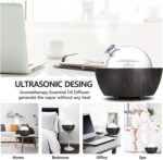 280ml Glass Essential Oil Diffuser Aromatherapy Diffusers Ultrasonic Cool Mist Humidifier with 2 Mist Modes & 7 Color LED Lights and Waterless Auto Shut-Off for Home Office Spa Bedroom,Dark Wood Grain - Image 7