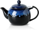 KOOV Tea Pot with Infuser for Loose Tea, 34 ounce Ceramic Teapot with Infuser, Enough For 6 Cups, Tea Pots with Tea Strainers for Tea Party, Reactive Glaze (Nebula Blue) - Image 2