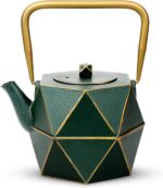 Toptier Cast Iron Teapot, Stovetop Safe Japanese Cast Iron Tea Kettle, Diamond Design Tea Pot with Removable Infuser for Loose Tea, 30 Ounce (900 ml), Dark Green - Image 2