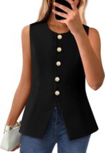 BTFBM Summer Sleeveless Blazer Vest For Women Dressy Button Down Round Neck Business Casual Outfits Work Suit Vests Tops - Image 2