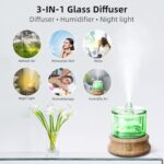 Glass Essential Oil Diffuser, 80ML Small Glass Reservoir Natural Wood Base Ultrasonic Cool Mist Aroma Diffusers with USB-Cord Auto-Off 7 Color Light for Home Office Bedroom - Image 8