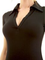 AmélieBoutik Women Collared V Neck Short Sleeve Polo Shirt - Image 3