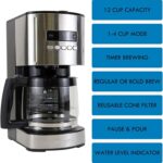 Kenmore Drip Coffee Maker - 12 Cup Programmable Cafe Machine With Glass Pot, Regular & Bold Brew, Auto Shut Off Large Water Reservoir, Reusable Filter, Kitchen Appliances For Cafeteria Barista, Black - Image 6