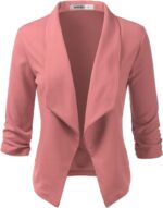 DOUBLJU Ruched 3/4 Sleeve Open Front Draped Blazers Business Casual Basic Work Jackets for Womens Clothes with Plus Size - Image 2
