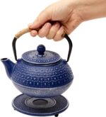 Juvale Cast Iron Teapot with Infuser - Blue, 27 oz (800 mL) - Stovetop Tea Kettle for Loose Leaf Tea - Includes Stainless Steel Infuser & Trivet - Image 4
