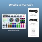 F999 White Live Streaming Sound Card, Professional Audio Mixer, Voice Changer Soundboard with Audio Interface, Bluetooth, Noise Reduction, DJ Mixer Board for Live/Podcasting/Gaming - Image 9