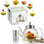TETWIN Glass Teapot Including 6 Blooming Flower Tea Balls, Stovetop Safe Tea Pot with Removable Infuser for Loose Leaf Tea, 1000ml / 33.8oz - Image 2