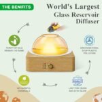 Glass Essential Oil Diffuser Humidifier, 200ml Ultrasonic Aroma Diffusers with Glass Reservoir Wood Base Auto-Off Timer, Dusk Flame Warm Light Dome Air Diffuser for Home - Image 4