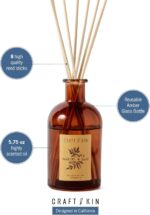 Craft & Kin Lily & Jasmine Diffuser Reed Diffuser | All Natural Essential Oil & 8 Rattan Scent Sticks | Reed Diffusers for Home, Bathroom | Long Lasting Home Fragrance in Amber Glass, 5.75oz - Image 9