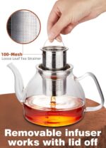 TETWIN Glass Teapot Including 6 Blooming Flower Tea Balls, Stovetop Safe Tea Pot with Removable Infuser for Loose Leaf Tea, 1000ml / 33.8oz - Image 3