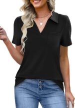 Women's Polo Shirts Collared Work Tops Short Sleeve Business Casual Dressy Blouses Summer Tops with Pocket - Image 2