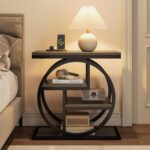 Tribesigns End Table for Living Room, 4-Tier Narrow Side Table with Storage Shelves, Industrial Bedside Table for Bedroom, Wood Small Sofa Side Table with Geometric Metal Frame (1 PC, Grey) - Image 5