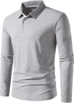 A WATERWANG Men's Long Sleeve Polo Shirts, Slim-fit Cotton Golf Polo Shirts Basic Designed - Image 3