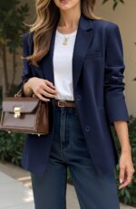 Women's Casual Business Blazer Notched Lapel One Button Open Front Long Sleeve Blazers Office Work Suit Jackets - Image 3