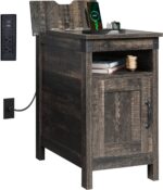 WLIVE End Table with Charging Station, Side Table with USB Ports and Outlets, Narrow Side Table for Small Spaces, Living Room, Couch, Nightstand with Storage, Brown - Image 2