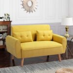 Shintenchi 47" Small Modern Loveseat Couch Sofa, Fabric Upholstered 2-Seat Sofa, Love Seat Furniture with 2 Pillows, Wood Leg for Small Space, Living Room, Bedroom, Apartment, Yellow - Image 7