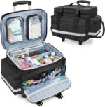 Damero Rolling Medical Bag with Detachable Trolley, Medical Equipment Bag with Removable Pouches and Dividers, First Aid Responder Bag Empty for Home Health Nurses, Doctors, EMT, EMS, Black - Image 2