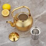 SANQIAHOME 1200ml teapot with Infuser stainless steel Water Boilers lifting handle Tea Maker Water Kettle for Induction/Gas gold - Image 5