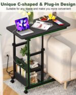 C Shaped End Table Height Adjustable - Couch Side Table with Charging Station, TV Tray with Wheels Slide Under Sofa for Small Spaces, Living Room Bedroom, Black - Image 8