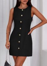 PRETTYGARDEN Work Dresses for Women 2025 Summer Business Formal Short Dress Sleeveless Button Down Elegant Office Outfits - Image 8