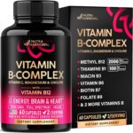 Vitamin B Complex for Men & Women - Riboflavin B2, B12, B1, B3, B5, B6, B7, B8, B9 | Vitamin C, Choline, Inositol - B-Complex Supplement - Energy, Brain & Heart Support - Made in USA, 60 Vegan Caps - Image 2