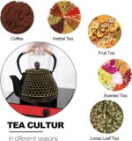 Cast Iron Tea Pot - Honeycomb Pattern Tea Kettle with Tea Leaf Infuser,Stovetop Tea Kettle Coated with Enameled Interior,Suitable for Brewing Loose Leaf Tea (Gold) - Image 3
