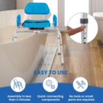 Platinum Health Carousel Sliding Shower Chair Tub Transfer Bench with Swivel Seat, Premium Padded, Pivoting Arms, Adjustable Space Saving Design for Tubs, Inside Shower, for Handicap & Seniors, Blue - Image 6