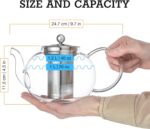 Glass Teapot Set with 4 Double Wall Teacups & Removable Stainless Steel Infuser - Microwave Dishwasher Safe Clear Blooming Loose Leaf Teas, Tea Maker Gift - Image 6