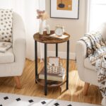 HOOBRO Round Side Table, Wooden Look Accent End Table for Sofa Couch, Round Nightstand with 2-Tier Storage Shelf, for Small Spaces in Living Room, Bedroom, Rustic Brown BF58BZ01G1 - Image 5