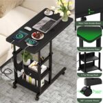 C Shaped End Table Height Adjustable - Couch Side Table with Charging Station, TV Tray with Wheels Slide Under Sofa for Small Spaces, Living Room Bedroom, Black - Image 6
