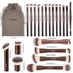 MAANGE 20 PCS Foundation Makeup Brush Set, Double-ended Kabuki Contour Brush for Liquid Powder Concealer Blending Blush Face Makeup Tools (Coffee) - Image 9