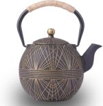 Enameled Cast Iron Teapot 34oz（1000ml） - Japanese Style Kettle with Removable Stainless Infuser & Ergonomic Handle, Stovetop Safe for Loose Leaf Tea Green and silver (Black Gold) - Image 2