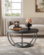 LITTLE TREE Round Coffee Table, 32" Circle Coffee Table for Living Room, 2-Tier Wood Accent Center Table with Open Storage Industrial Design Home Furniture (Black) - Image 6