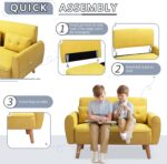 Shintenchi 47" Small Modern Loveseat Couch Sofa, Fabric Upholstered 2-Seat Sofa, Love Seat Furniture with 2 Pillows, Wood Leg for Small Space, Living Room, Bedroom, Apartment, Yellow - Image 5