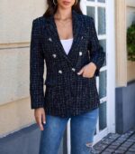 CCTOO Womens Tweed Blazers Casual Jackets Long Sleeve Oversized Open Front Plaid Blazer Jackets Work Suits with Pockets - Image 5
