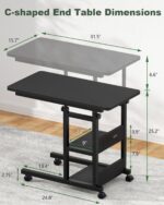 C Shaped End Table Height Adjustable - Couch Side Table with Charging Station, TV Tray with Wheels Slide Under Sofa for Small Spaces, Living Room Bedroom, Black - Image 4