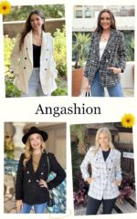 Angashion Womens Tweed Blazer Jackets: Fashion Casual Open Front Elegant Houndstooth Plaid Jacket Coat with Pockets - Image 4