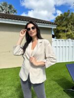 ELLEVEN Women's Ruched 3/4 Sleeve Blazers, Lightweight Slim Fit Jackets with Padded Shoulder for Business Casual - Image 7