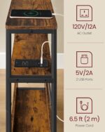 VASAGLE Side Table with Charging Station, Narrow End Table, 3-Tier Nightstand, Sofa Table for Small Spaces, Magazine Rack, for Living Room, Bedroom, Study, Rustic Brown and Ink Black ULET335K01 - Image 6