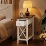 ChooChoo Farmhouse End Table with Charging Station, Accent Small Side Table Nightstand for Living Room, Bedroom, and Small Spaces - Soft White - Image 5