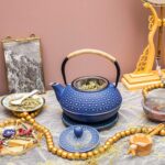 Juvale Cast Iron Teapot with Infuser - Blue, 27 oz (800 mL) - Stovetop Tea Kettle for Loose Leaf Tea - Includes Stainless Steel Infuser & Trivet - Image 3