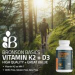 Bronson Vitamin K2 D3 (MK7) Supplement Non-GMO Formula Vitamin D3 5000IU (125 mcg) & 90 mcg K2 MK-7, Easy to Swallow D & K Complex, 120 Tablets - Image 4