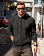 COOFANDY Men's Full Zip Cardigan Sweater Slim Fit Cable Knitted Zip Up Sweater with Pockets - Image 3