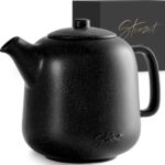 Steinzeit Design Tea Pot (44 oz) - Premium Ceramic Teapot with Infuser for Loose Tea - Black Teapot Ceramic with Removable Strainer - Image 2