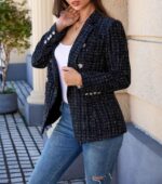 CCTOO Womens Tweed Blazers Casual Jackets Long Sleeve Oversized Open Front Plaid Blazer Jackets Work Suits with Pockets - Image 3