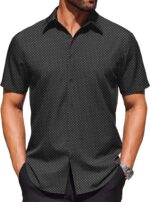 COOFANDY Mens Wrinkle Free Dress Shirt Polka Dot Short Sleeve Button Down Business Casual Shirts - Image 2