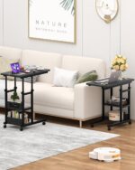 C Shaped End Table Height Adjustable - Couch Side Table with Charging Station, TV Tray with Wheels Slide Under Sofa for Small Spaces, Living Room Bedroom, Black - Image 9